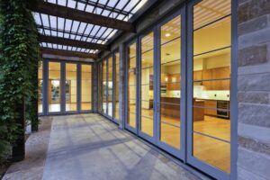 Modern Home Kitchen Through Glass Doors